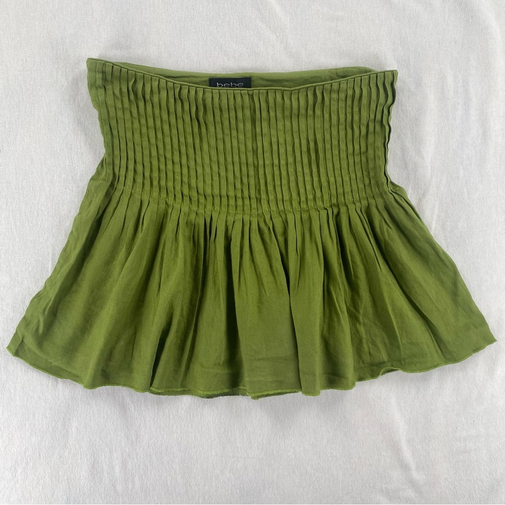 bebe Olive Smocked Flared Mini Skirt